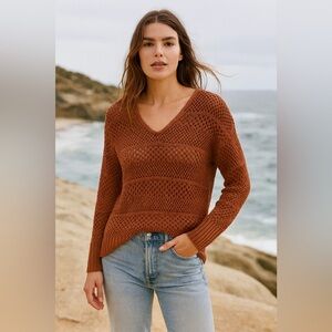 Coastal Crochet Knit Sweater Brown Large Western Coastal